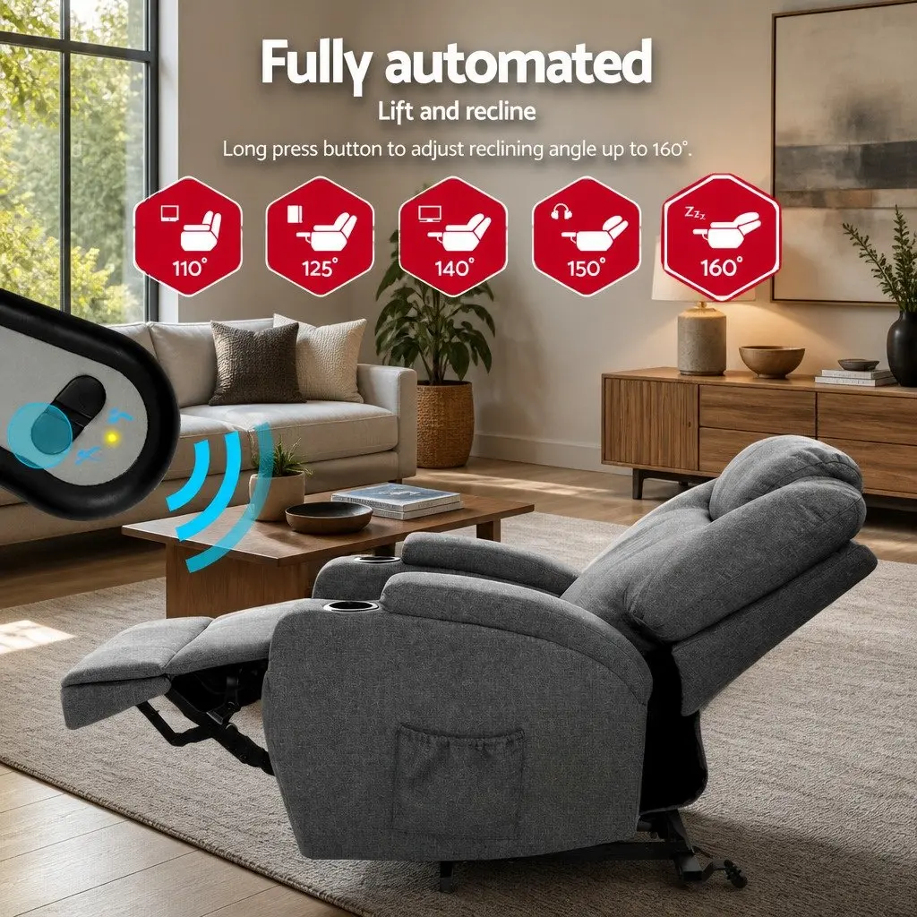 Recliner Chair Massage Heated Adjustable Backrest for Living Room Grey