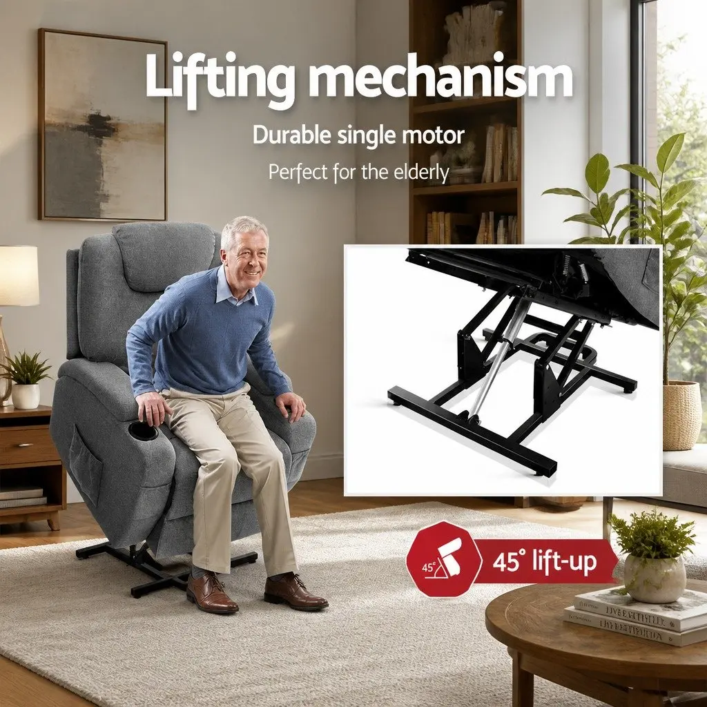 Recliner Chair Massage Heated Adjustable Backrest for Living Room Grey