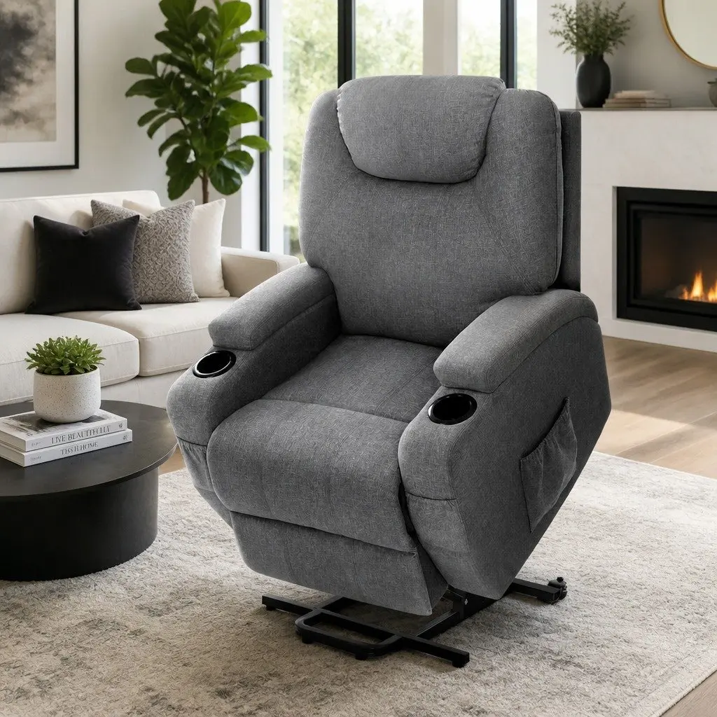 Recliner Chair Massage Heated Adjustable Backrest for Living Room Grey