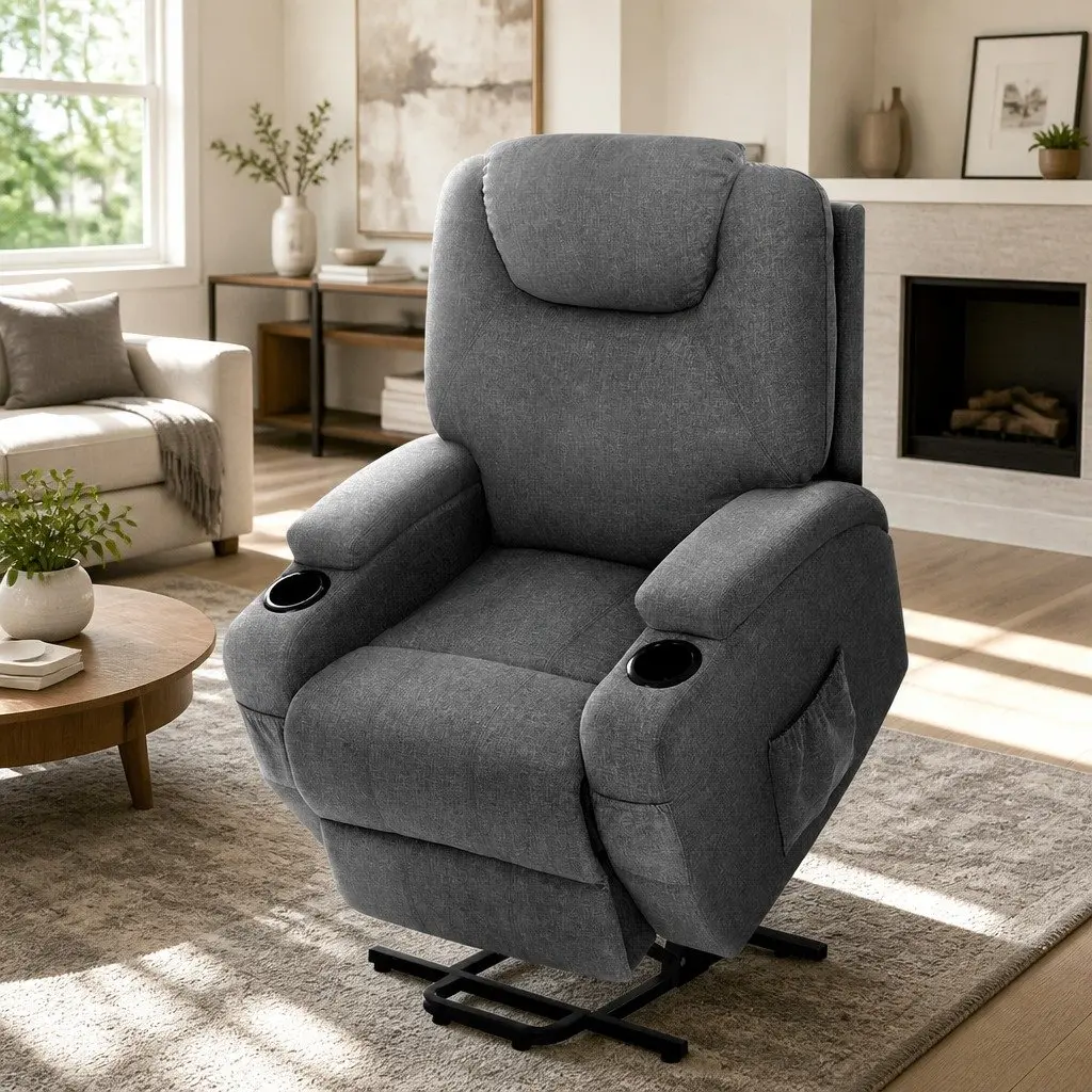 Recliner Chair Massage Heated Adjustable Backrest for Living Room Grey