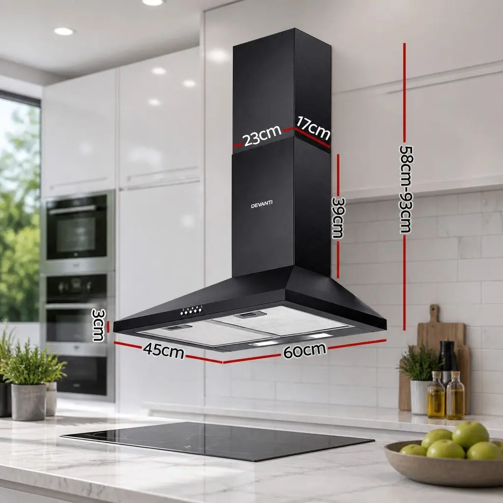600mm Range Hood Wall Mounted Kitchen Extractor Fan Black