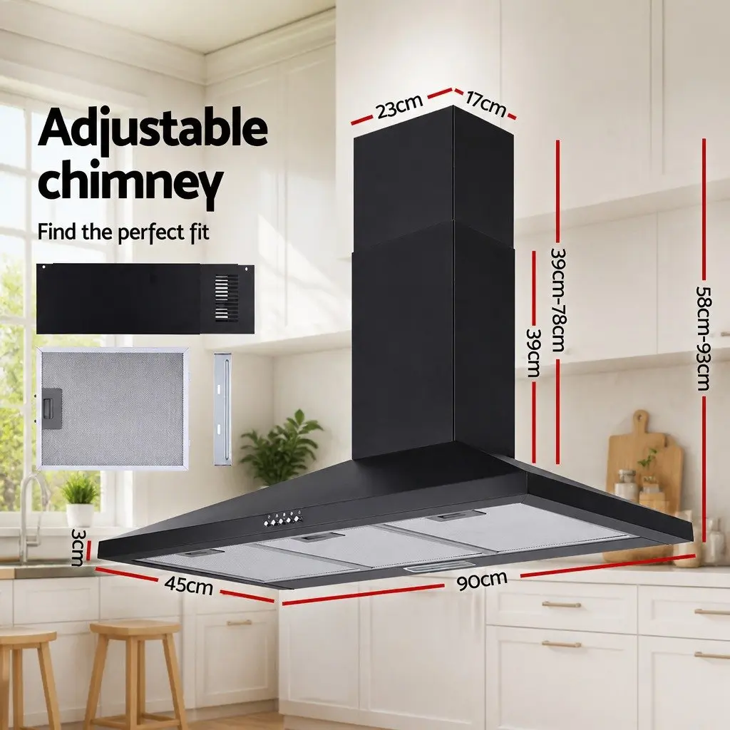 Black Range Hood Wall Mounted Kitchen 900mm