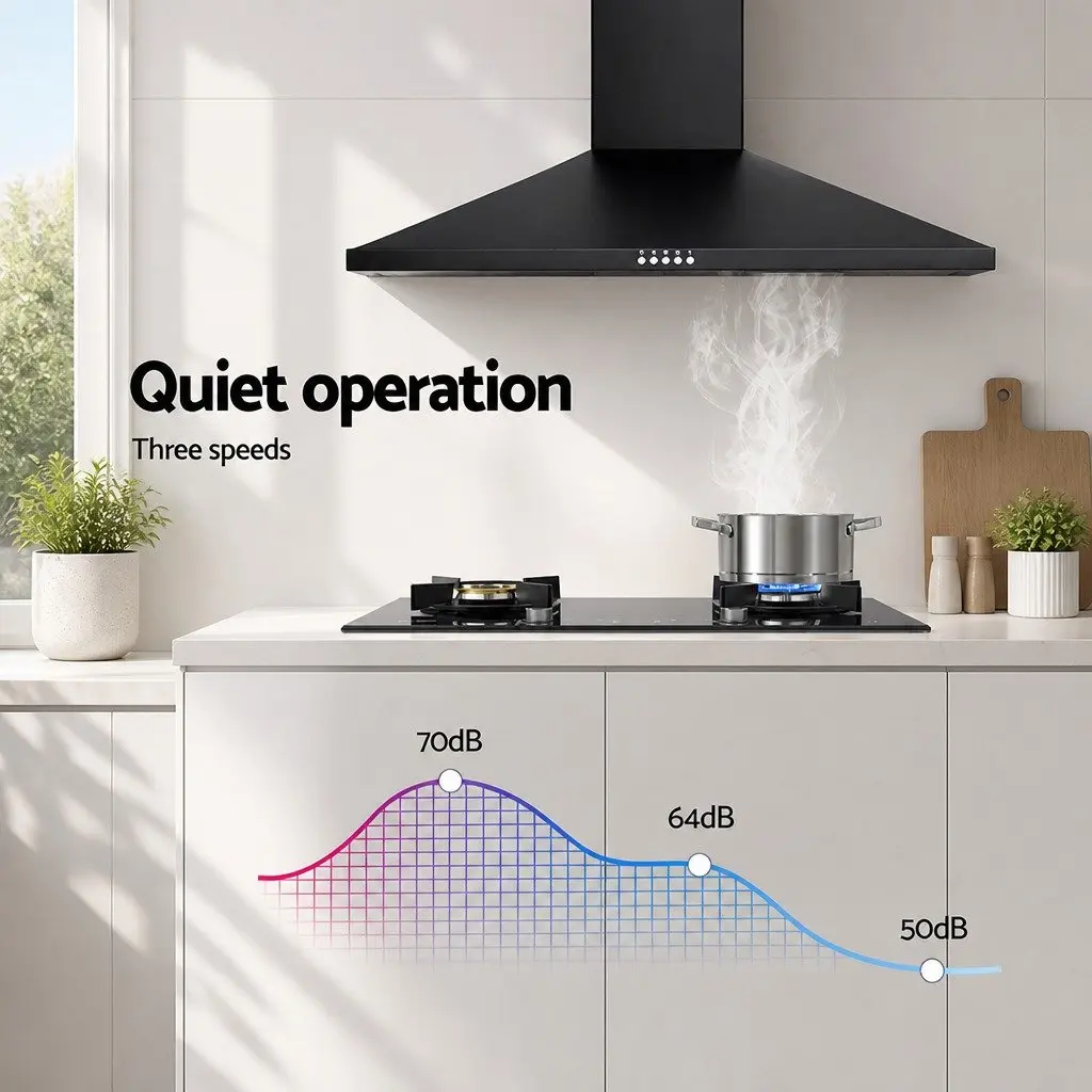 Black Range Hood Wall Mounted Kitchen 900mm