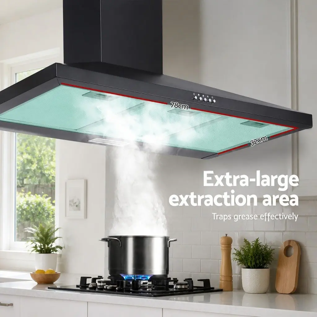 Black Range Hood Wall Mounted Kitchen 900mm