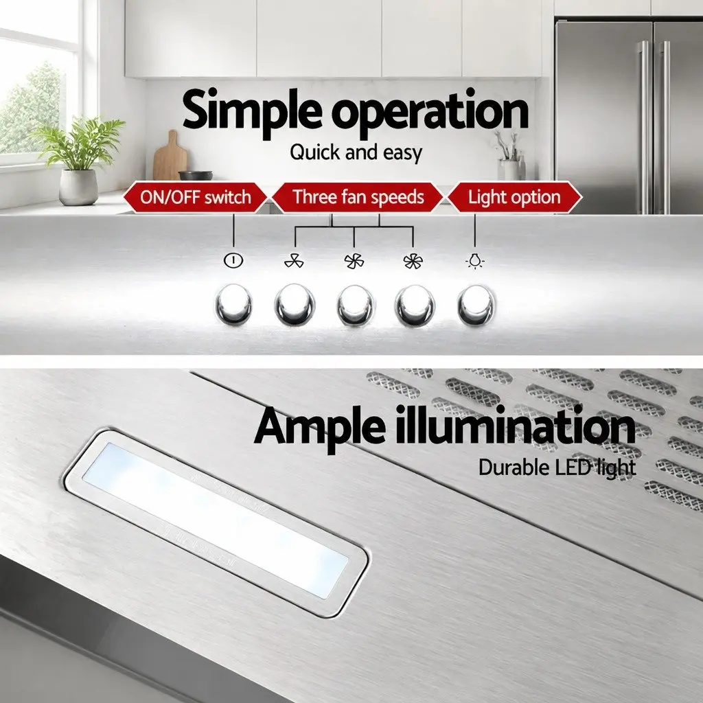 600mm Stainless Steel Range Hood Kitchen Rangehood Ducted Recirculated