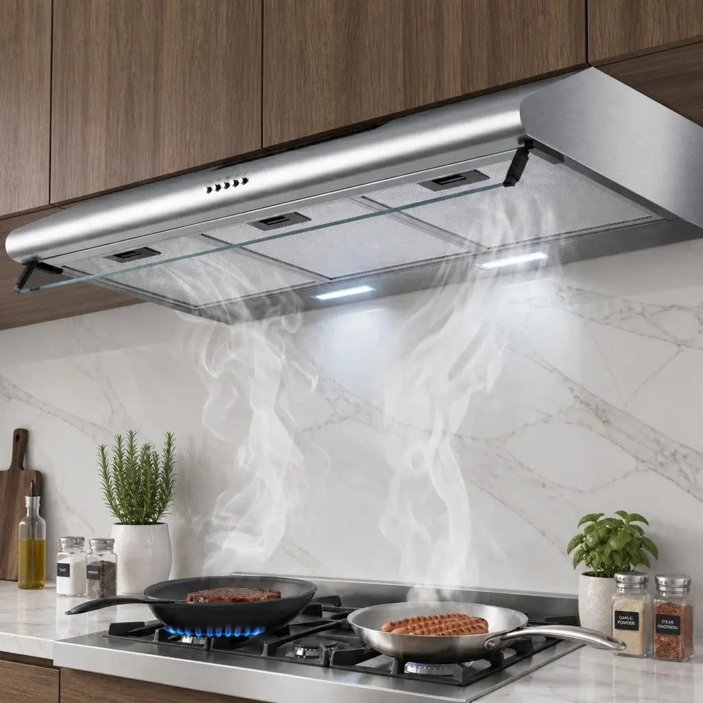 90cm Range Hood Kitchen Stainless Steel Glass Visor 3-Speed