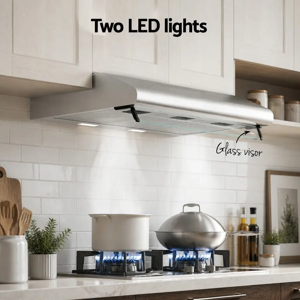 90cm Range Hood Kitchen Stainless Steel Glass Visor 3-Speed