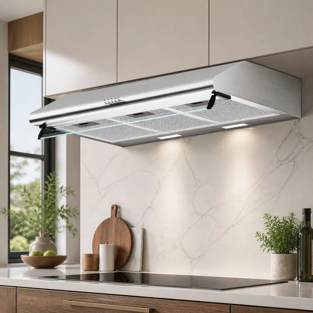 90cm Range Hood Kitchen Stainless Steel Glass Visor 3-Speed