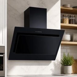 900mm Range Hood Wall Mounted Side Draft Angled Glass Black Kitchen Cooktop