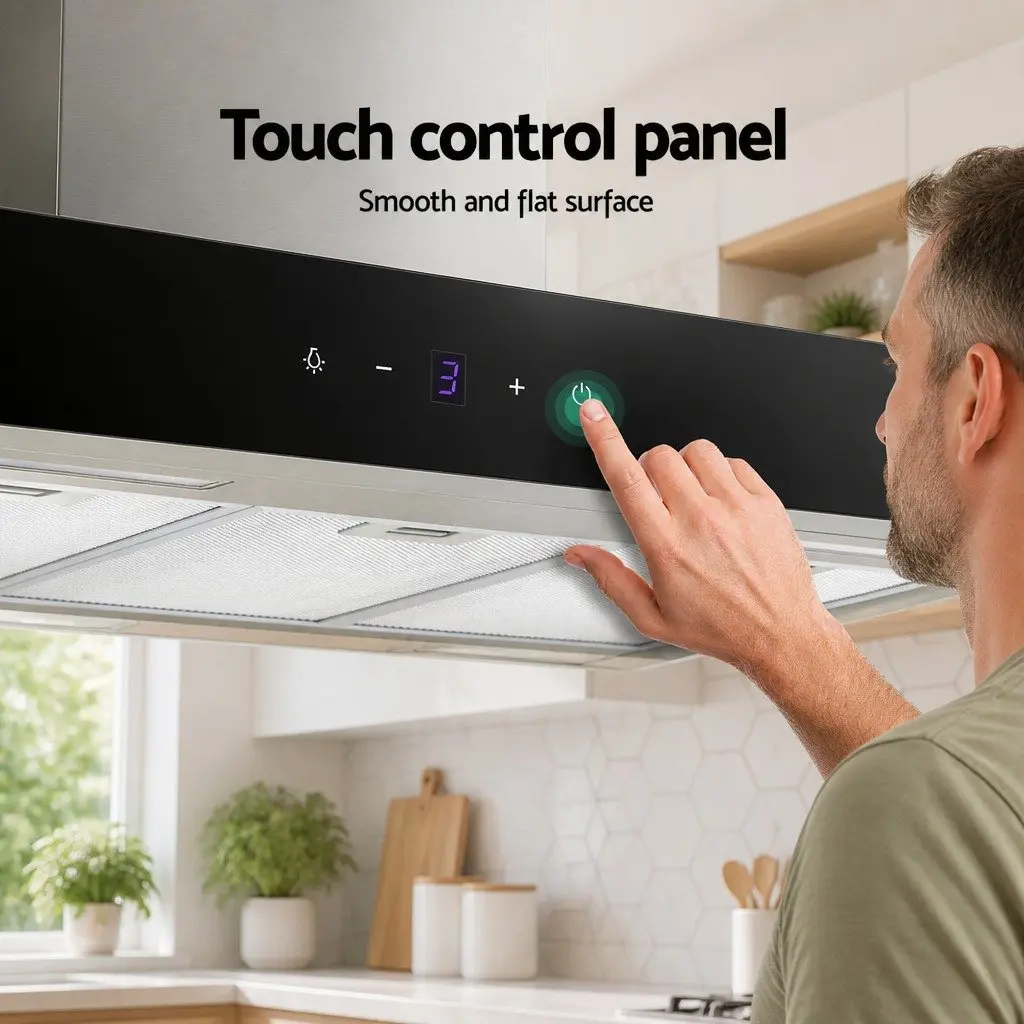 Range Hood Wall Mounted Kitchen 90cm Black Glass