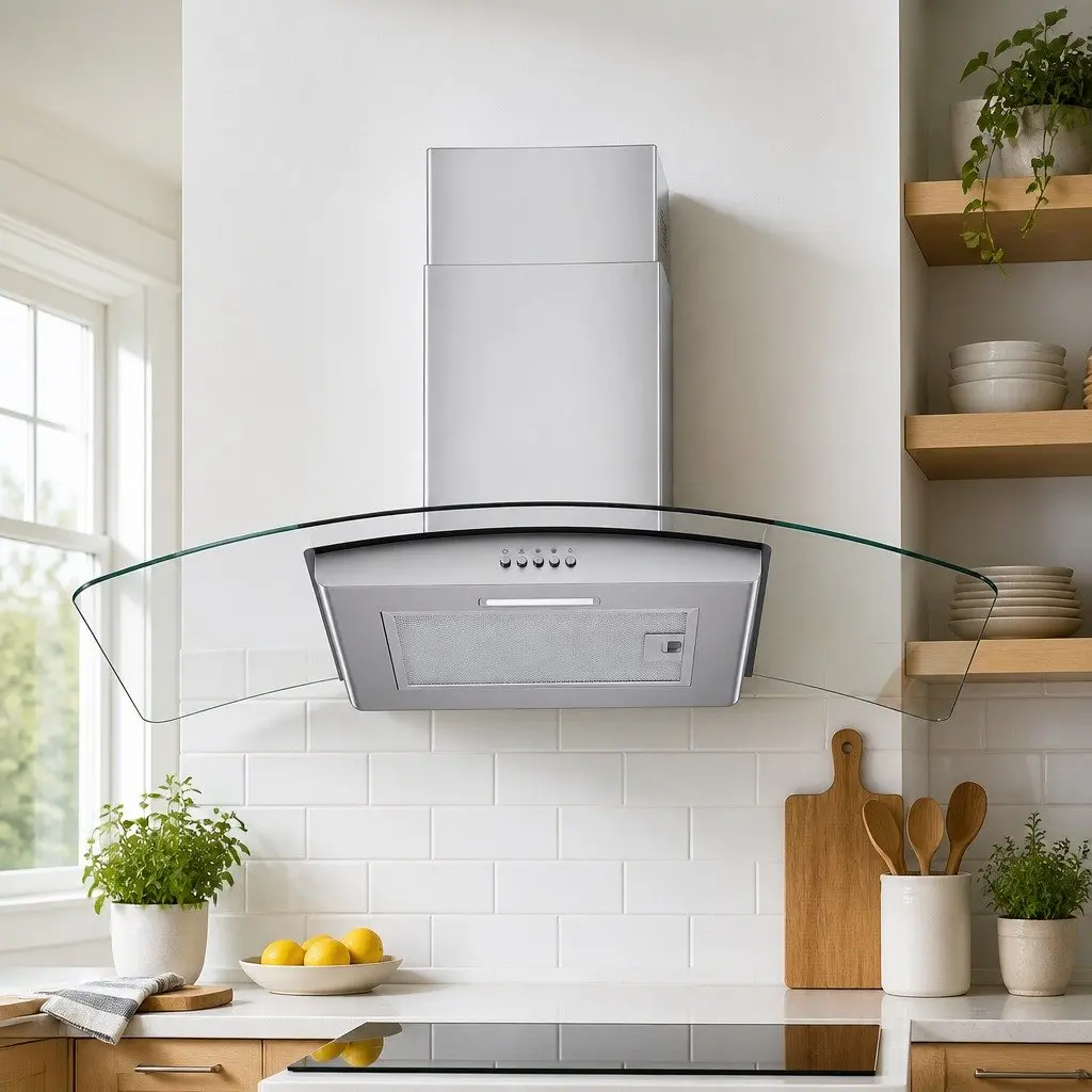 90cm Wall-Mounted Curved Glass Range Hood