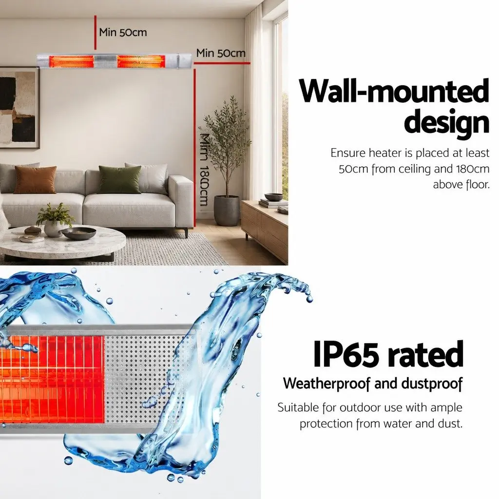 Electric Strip Heater Infrared Radiant Heating System 3000W Wall Mount Remote