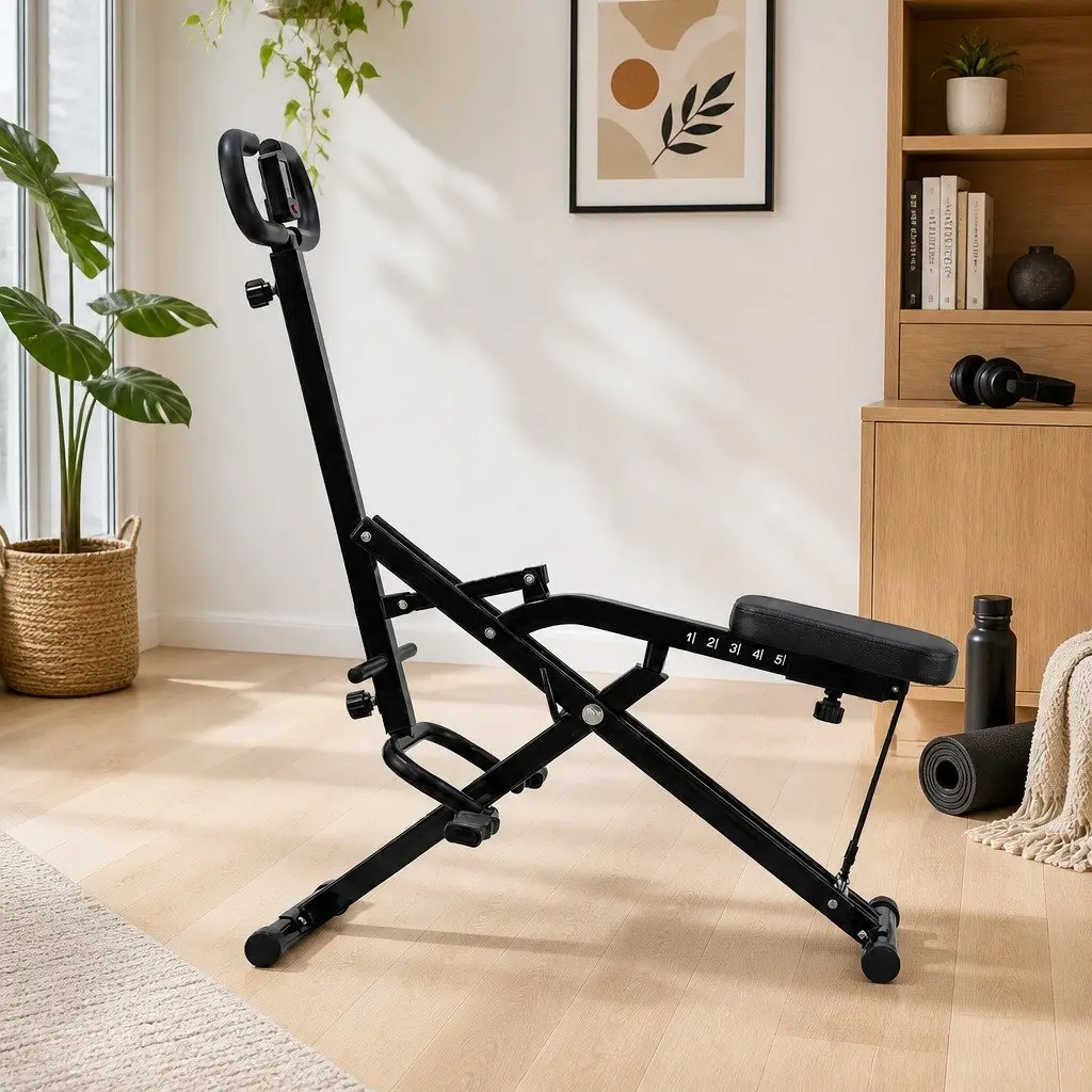 Foldable Squat Machine with 5-Position Adjustable Seat Home Gym Equipment