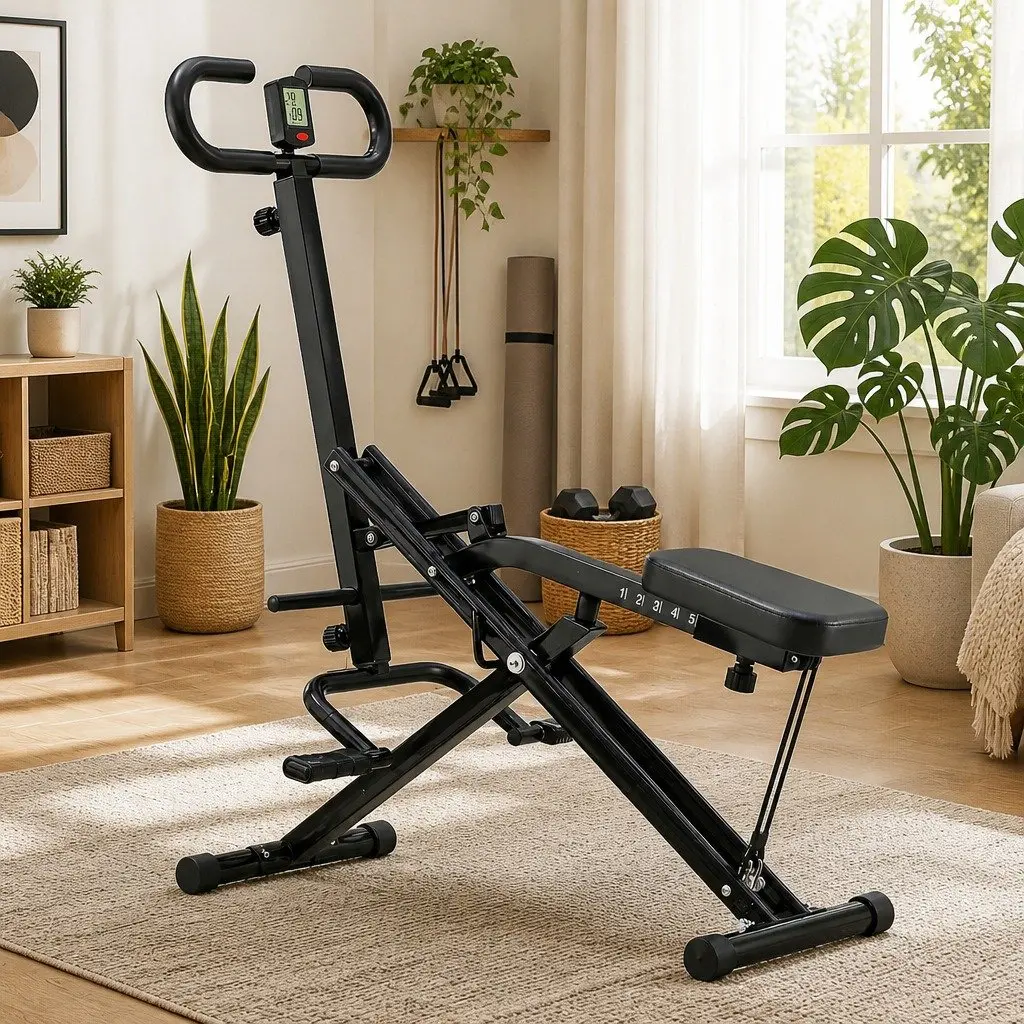 Foldable Squat Machine with 5-Position Adjustable Seat Home Gym Equipment