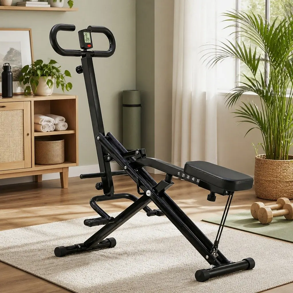 Foldable Squat Machine with 5-Position Adjustable Seat Home Gym Equipment