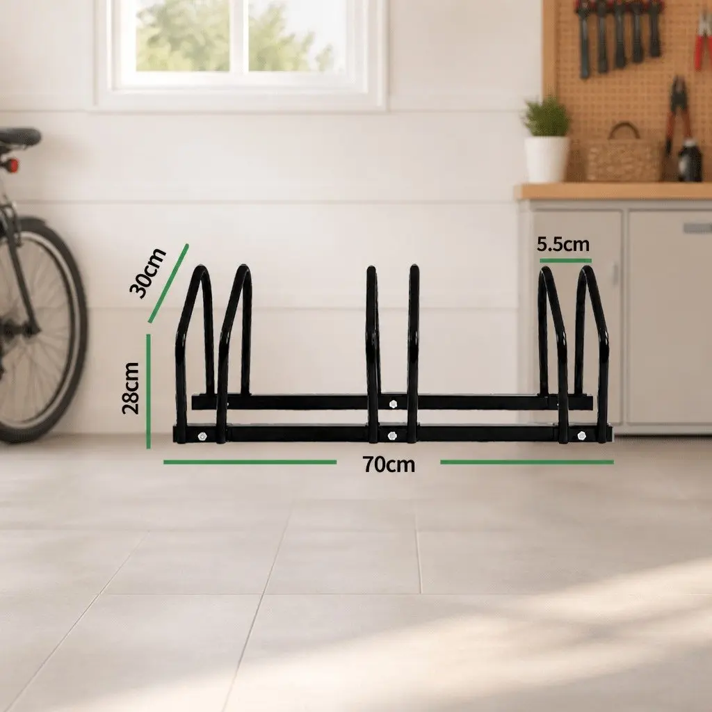 Bike Floor Parking Rack Stand for Upright Storage 3 Bikes