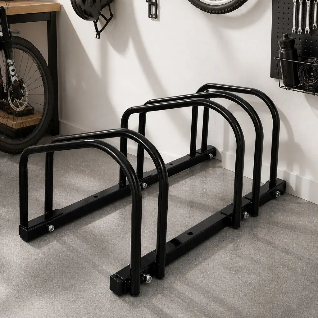 Bike Floor Parking Rack Stand for Upright Storage 3 Bikes