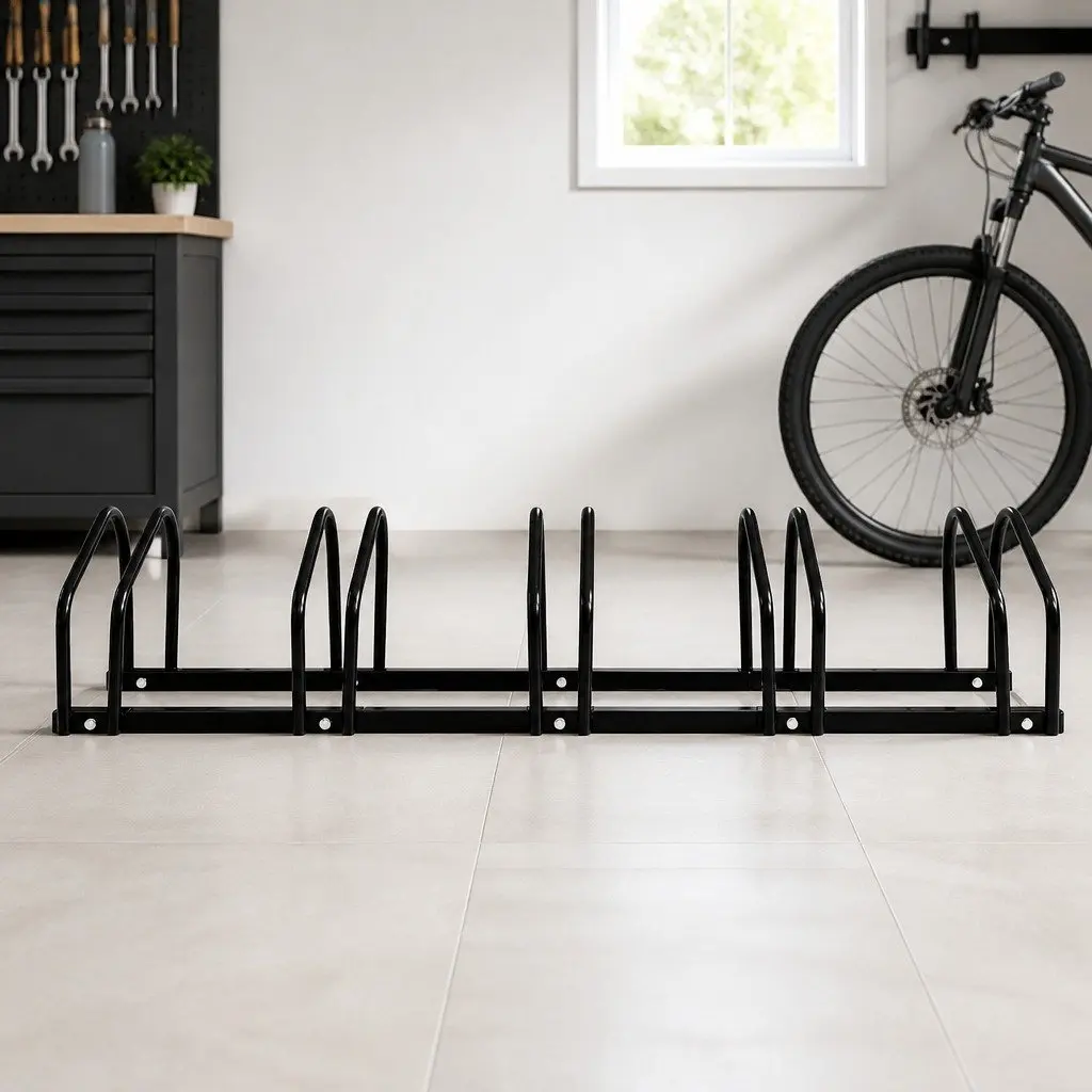 5 Bikes Floor Stand Upright Bicycle Rack Parking Storage Indoor Outdoor Garden