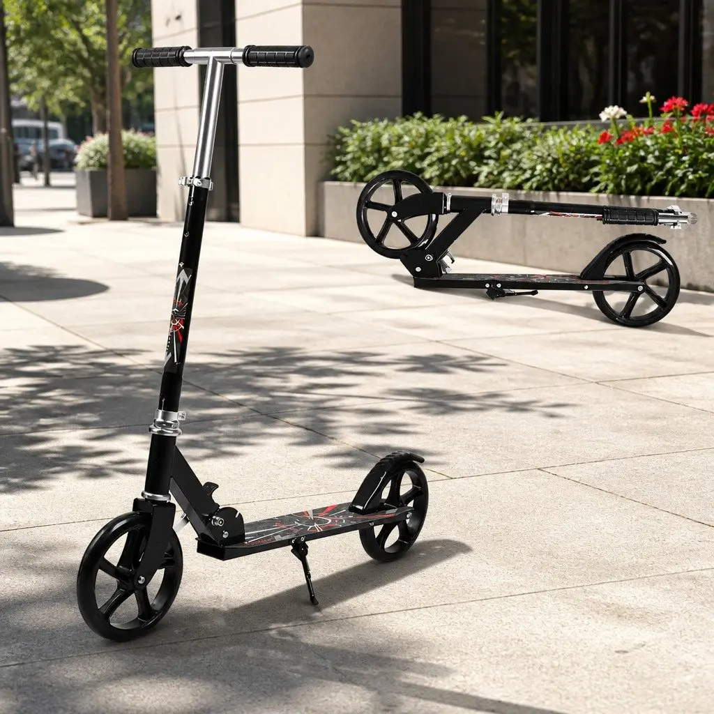 Folding Push Scooter Dual Large Wheels Adjustable Height Kids Teens Adults