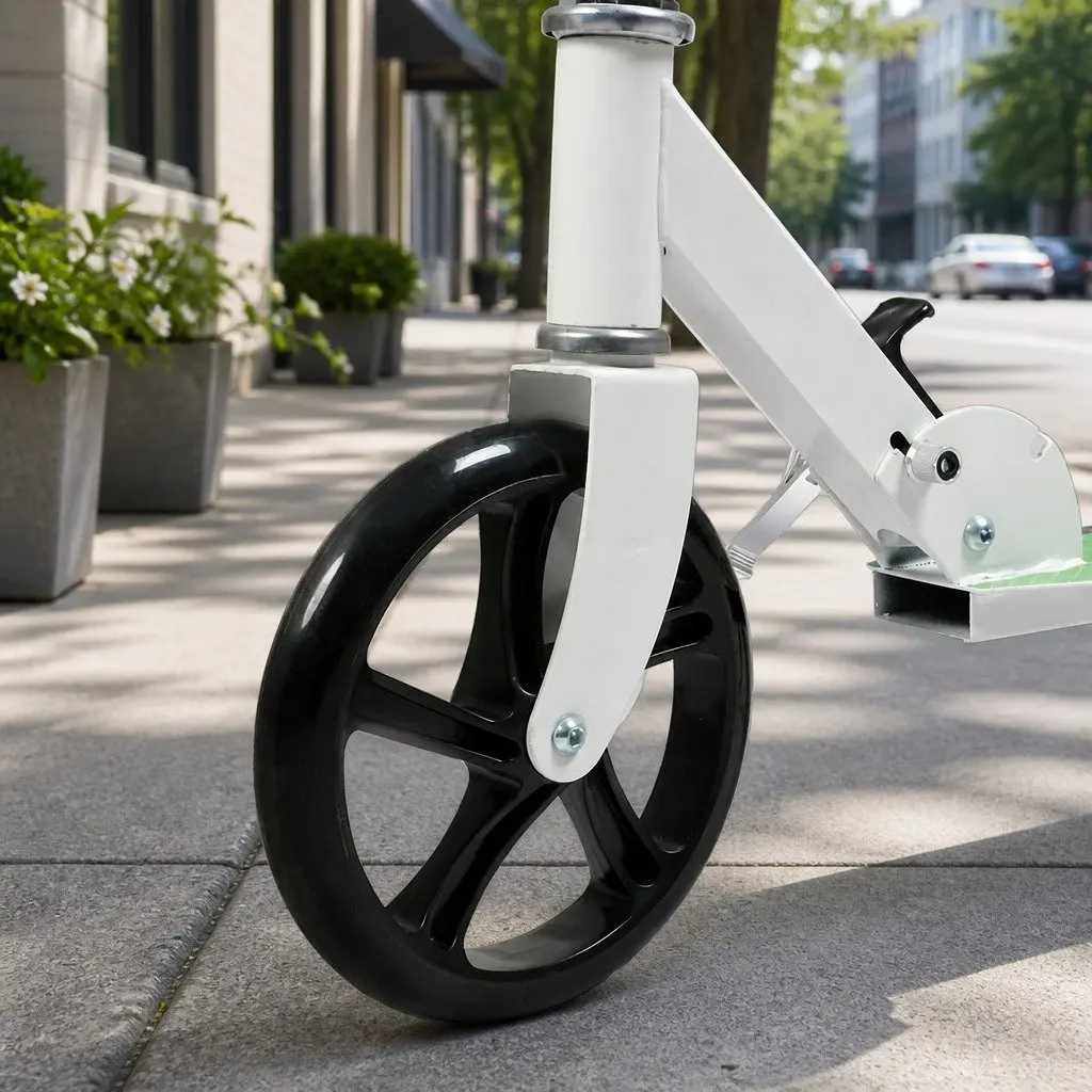 Folding Push Scooter Dual Large Wheels Adjustable Height Teens Adults White