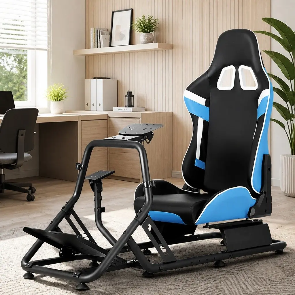 Racing Simulator Cockpit Gaming Chair Steering Wheel Mount Adjustable Pedal