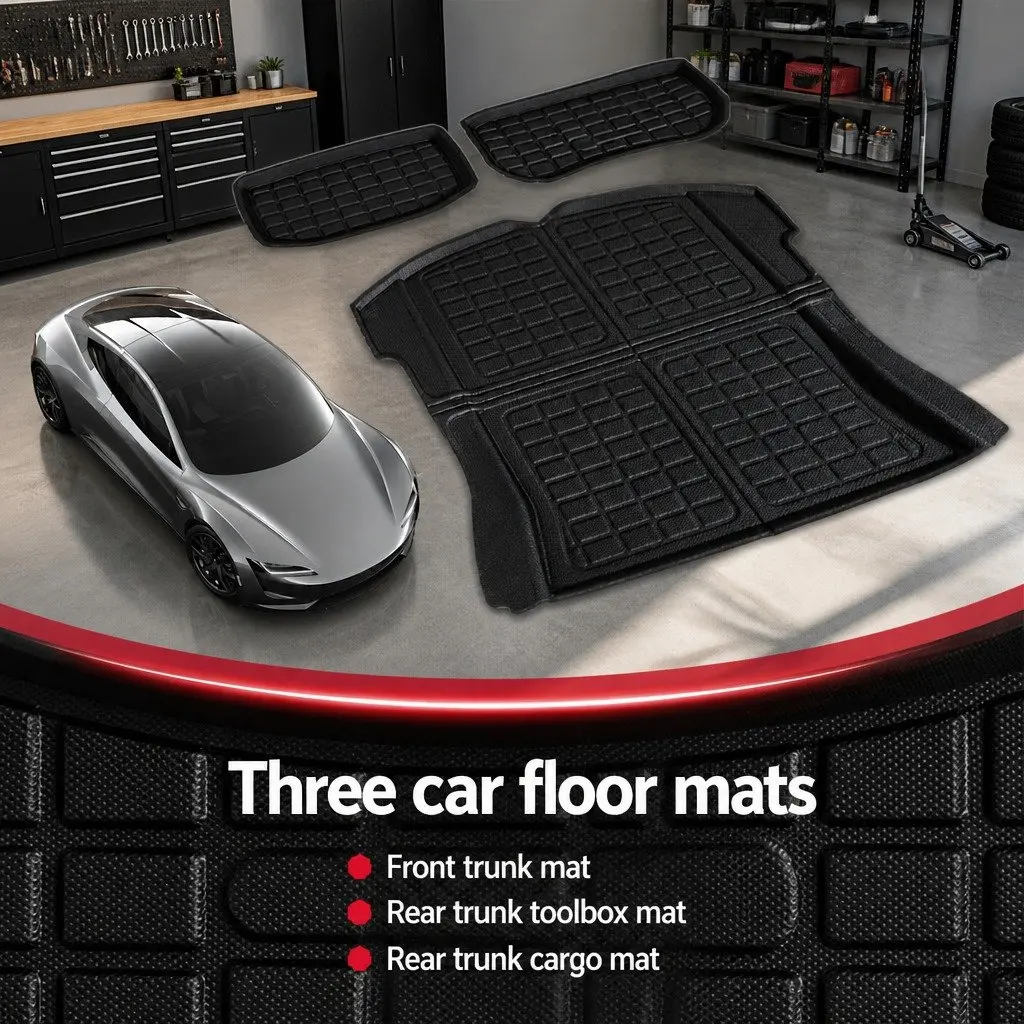 Cargo Trunk Floor Mats Set 3pcs for Tesla Model 3 2021-2024 Rear Front Toolbox