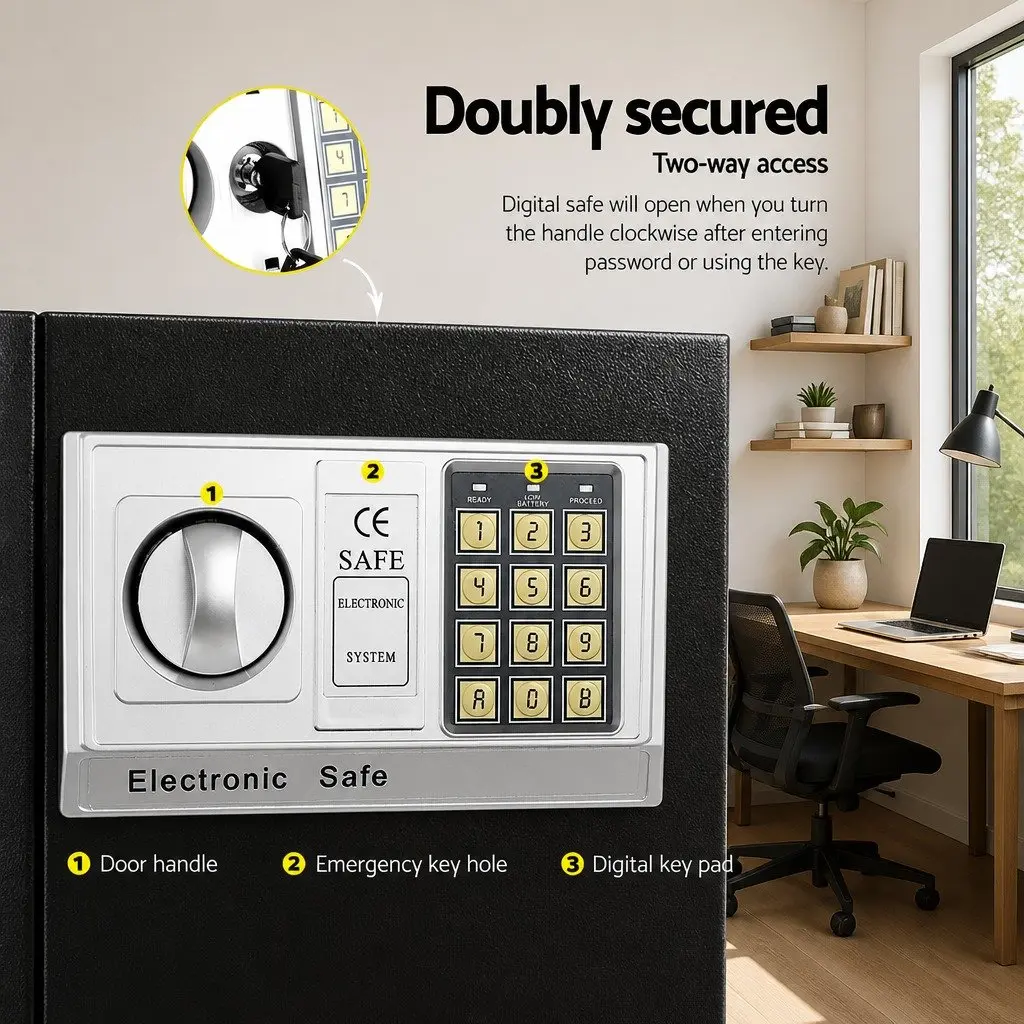 Digital Safe Box Home Office 16L Steel Black