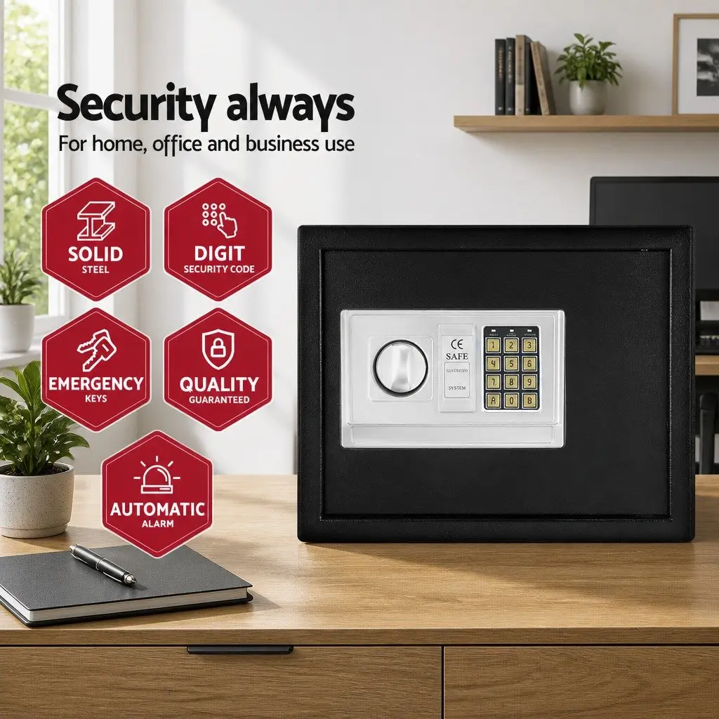 Digital Safe Box Home Office Security 20L Black Steel