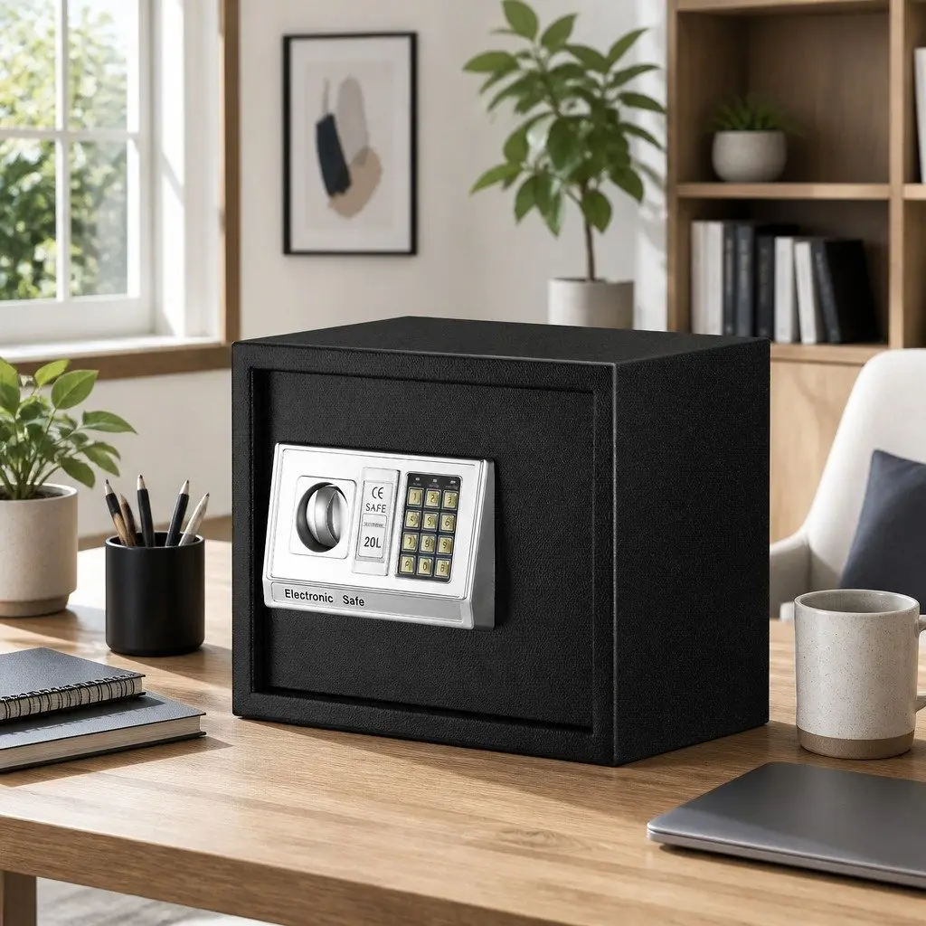 Digital Safe Box Home Office Security 20L Black Steel