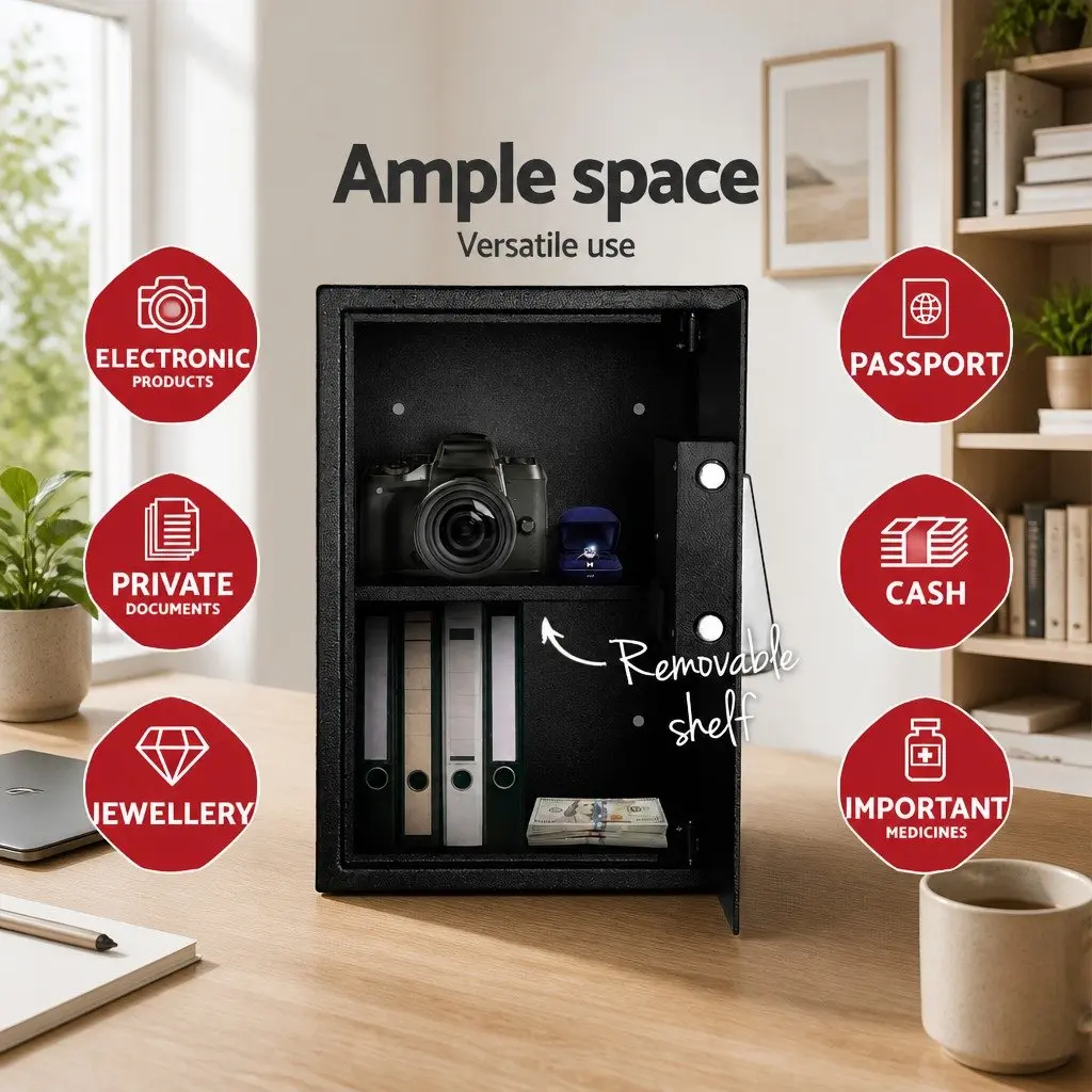 Digital Security Safe Box Home Office Cash Deposit Electronic Lockbox Black