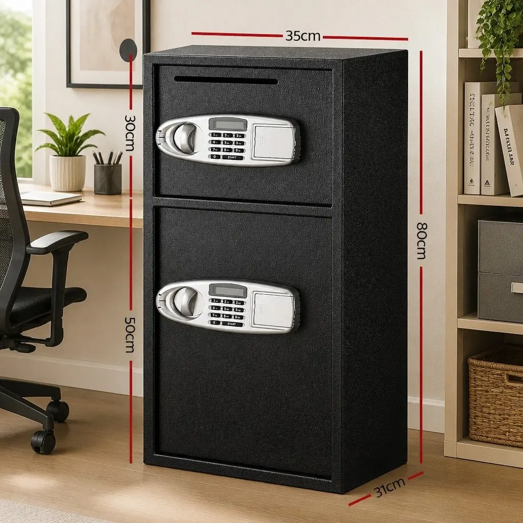 Electronic Digital Security Safe Box Double Door Home Office Cash Storage Black