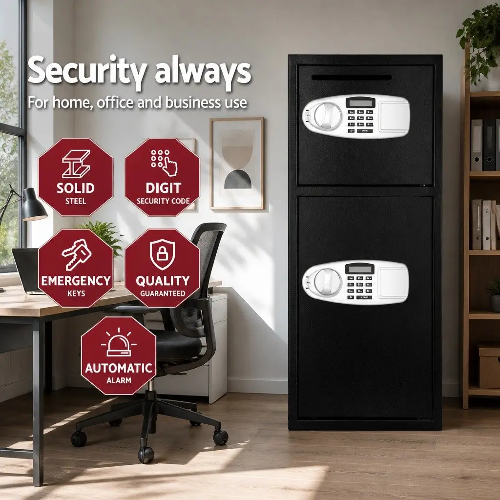 Electronic Digital Security Safe Box Double Door Home Office Cash Storage Black