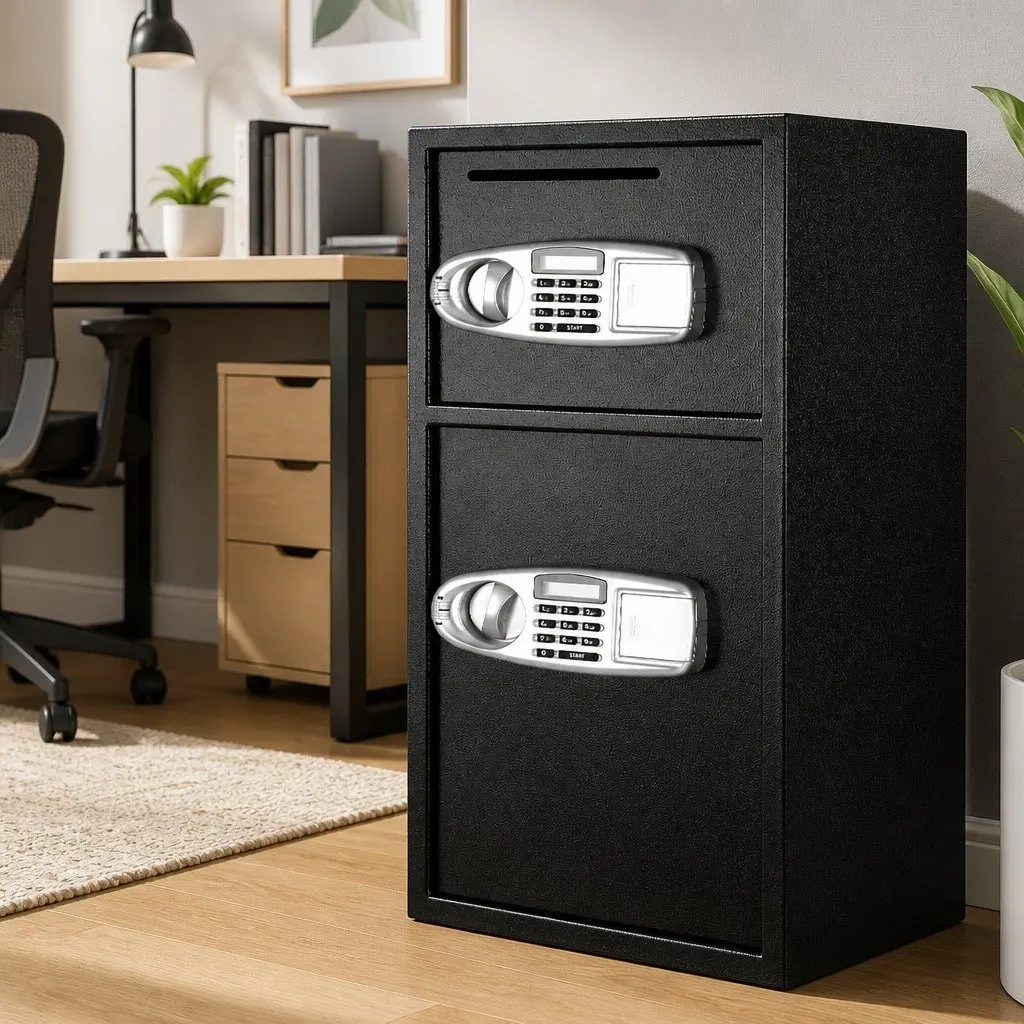 Electronic Digital Security Safe Box Double Door Home Office Cash Storage Black