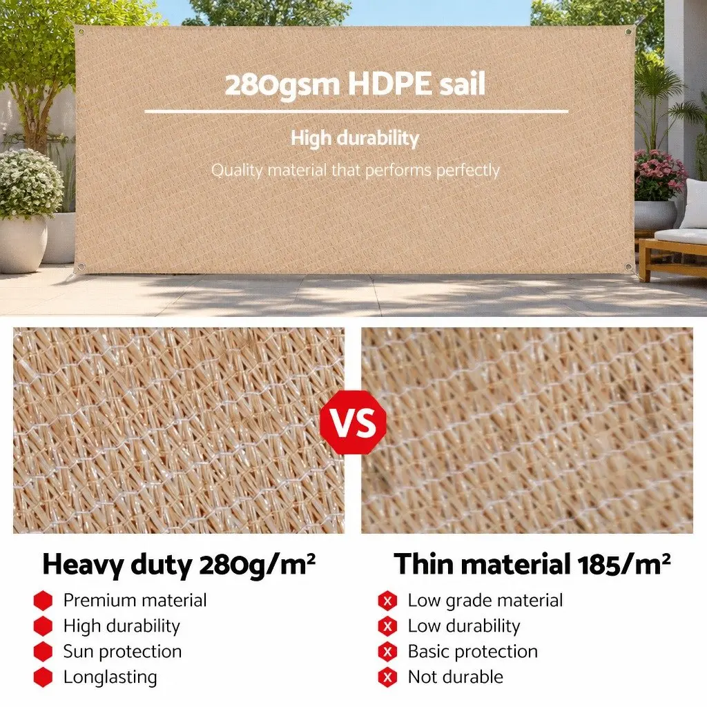 Rectangle Shade Sail 2x4m Sand Beige Commercial Grade UV Protection Outdoor