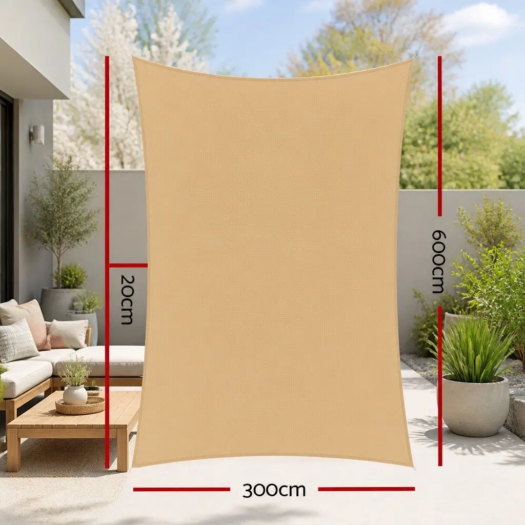 Rectangle Shade Sail 3x6m Sand UV Protection Outdoor Patio Pool Sunshade