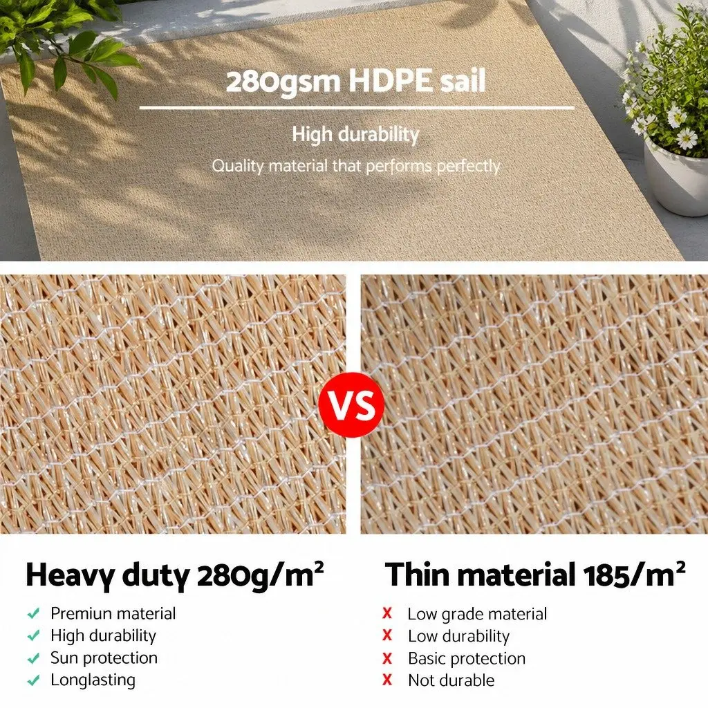 Rectangle Shade Sail 3x6m Sand UV Protection Outdoor Patio Pool Sunshade