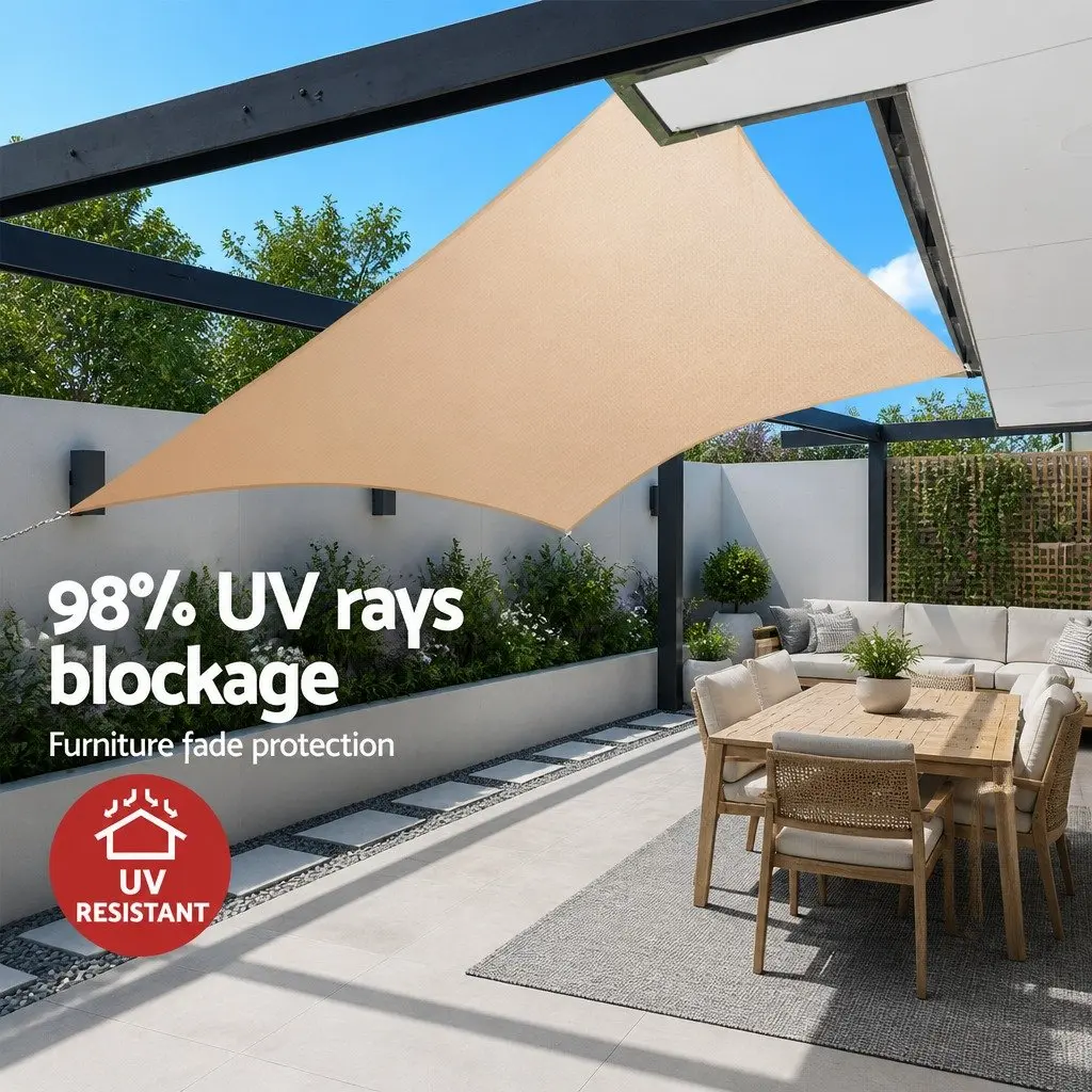 Rectangle Shade Sail 3x6m Sand UV Protection Outdoor Patio Pool Sunshade
