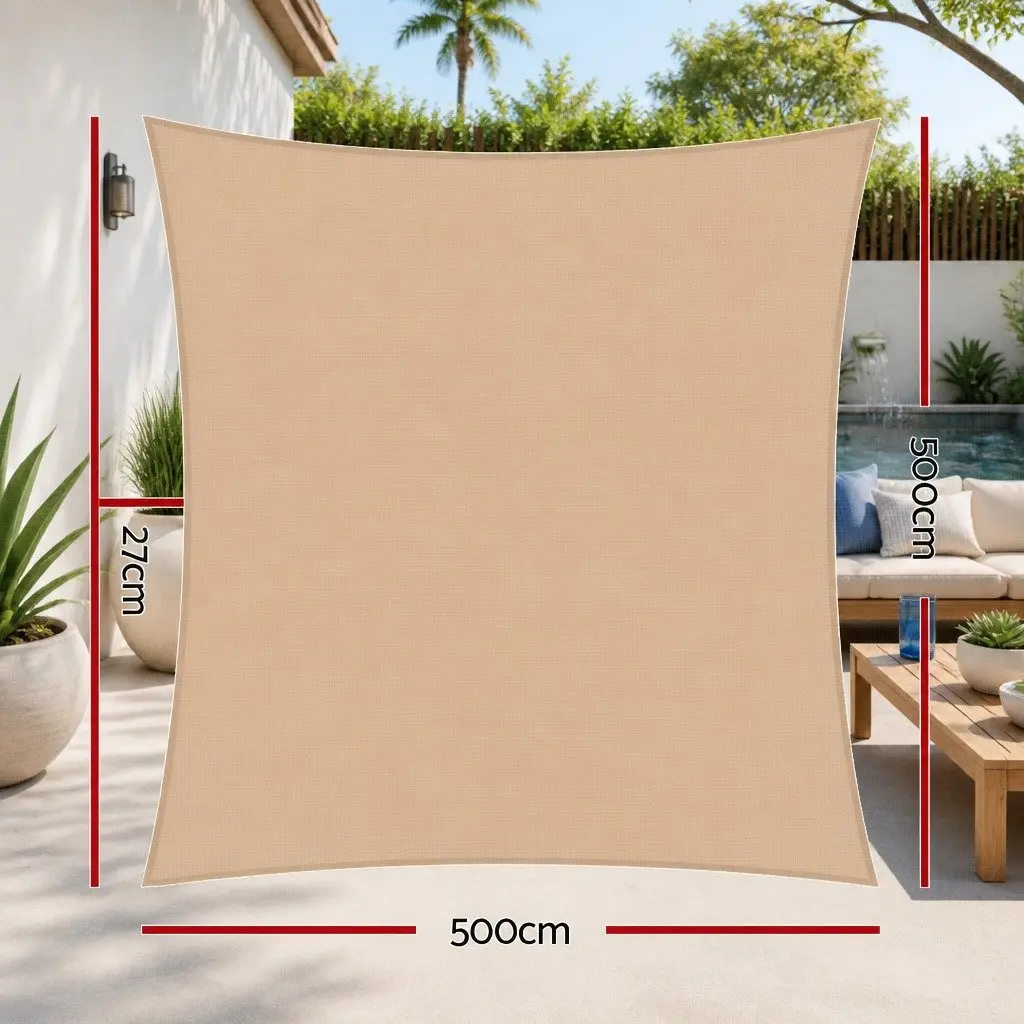 Shade Sail Outdoor Patio Pool Deck 5x5m Square UV Protection Sand