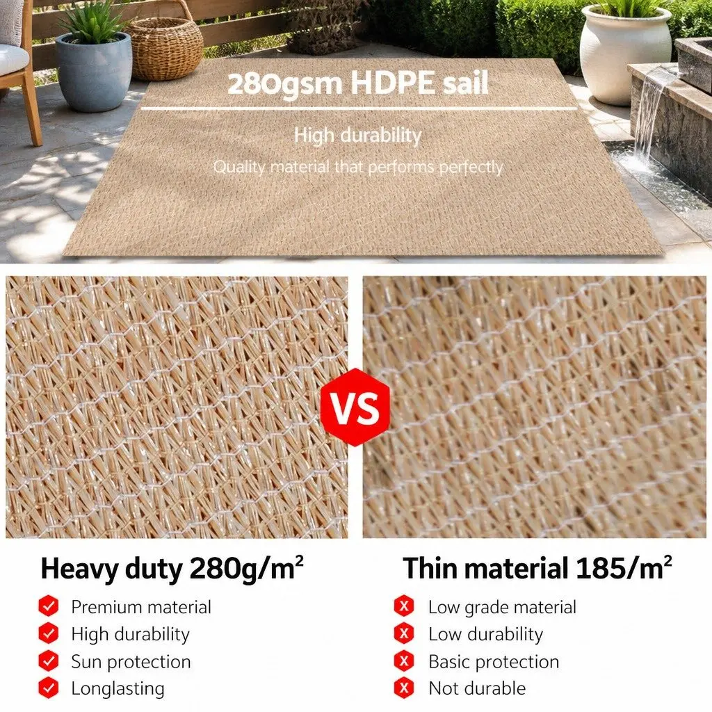 Shade Sail Outdoor Patio Pool Deck 5x5m Square UV Protection Sand