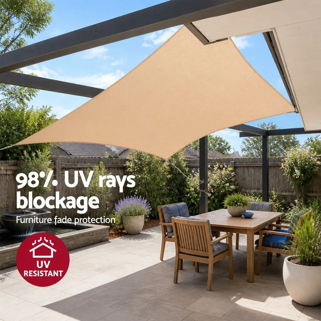 Shade Sail Outdoor Patio Pool Deck 5x5m Square UV Protection Sand