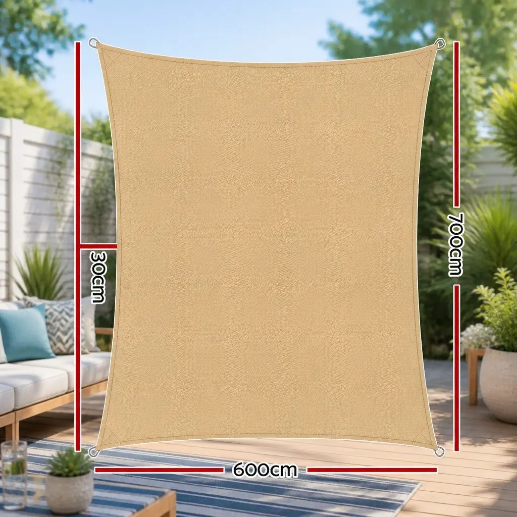 Shade Sail 6x7m Rectangle 280GSM UV Protection Sand Outdoor Patio Pool Deck
