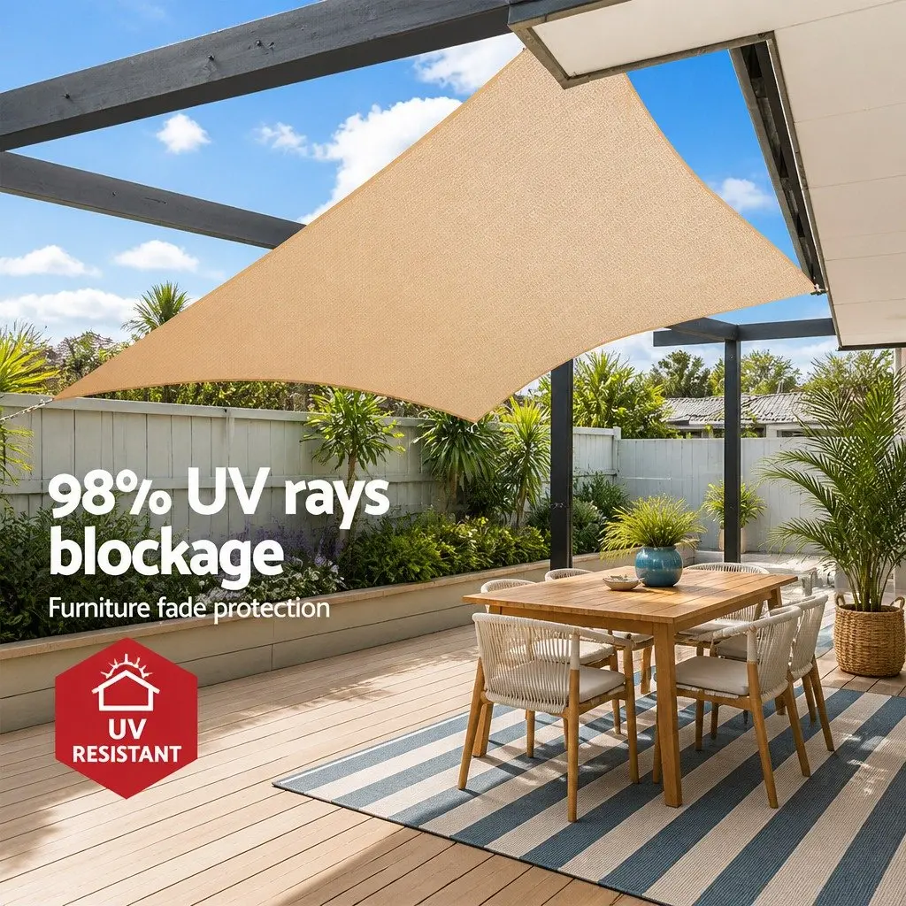 Shade Sail 6x7m Rectangle 280GSM UV Protection Sand Outdoor Patio Pool Deck