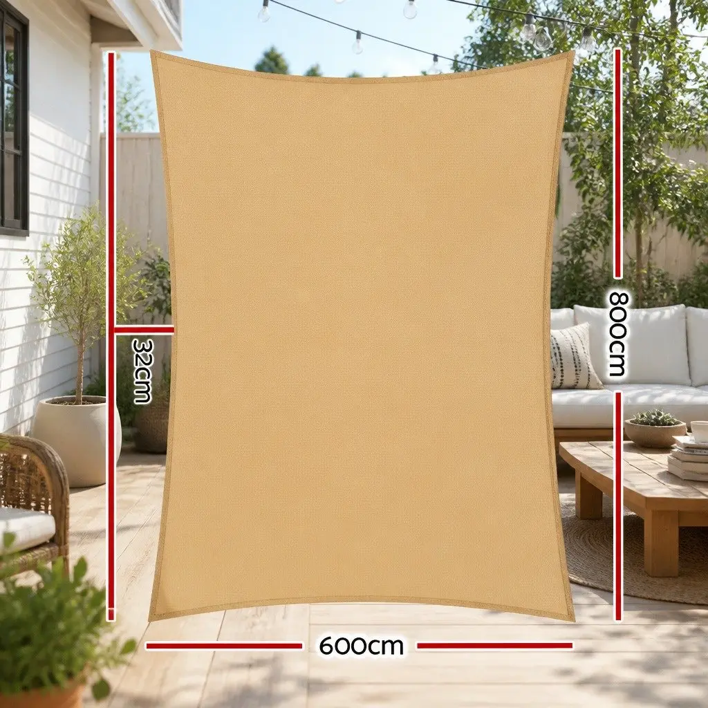 Rectangle Shade Sail 6x8m 280GSM UV Protection Outdoor Patio Pool Sunshade Cloth