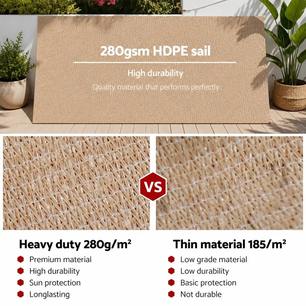 Rectangle Shade Sail 6x8m 280GSM UV Protection Outdoor Patio Pool Sunshade Cloth