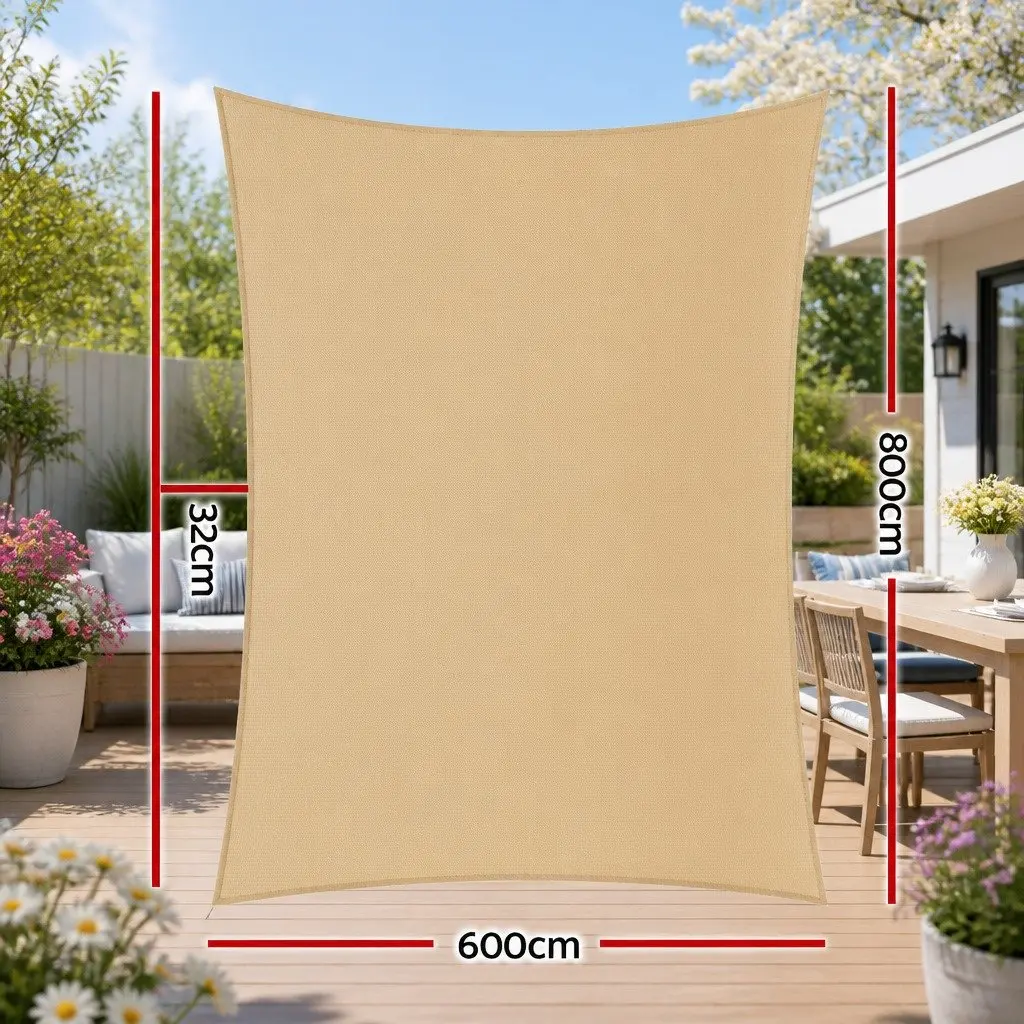Rectangle Shade Sail Outdoor Patio Pool 6x8m 185GSM UV Protection Sand