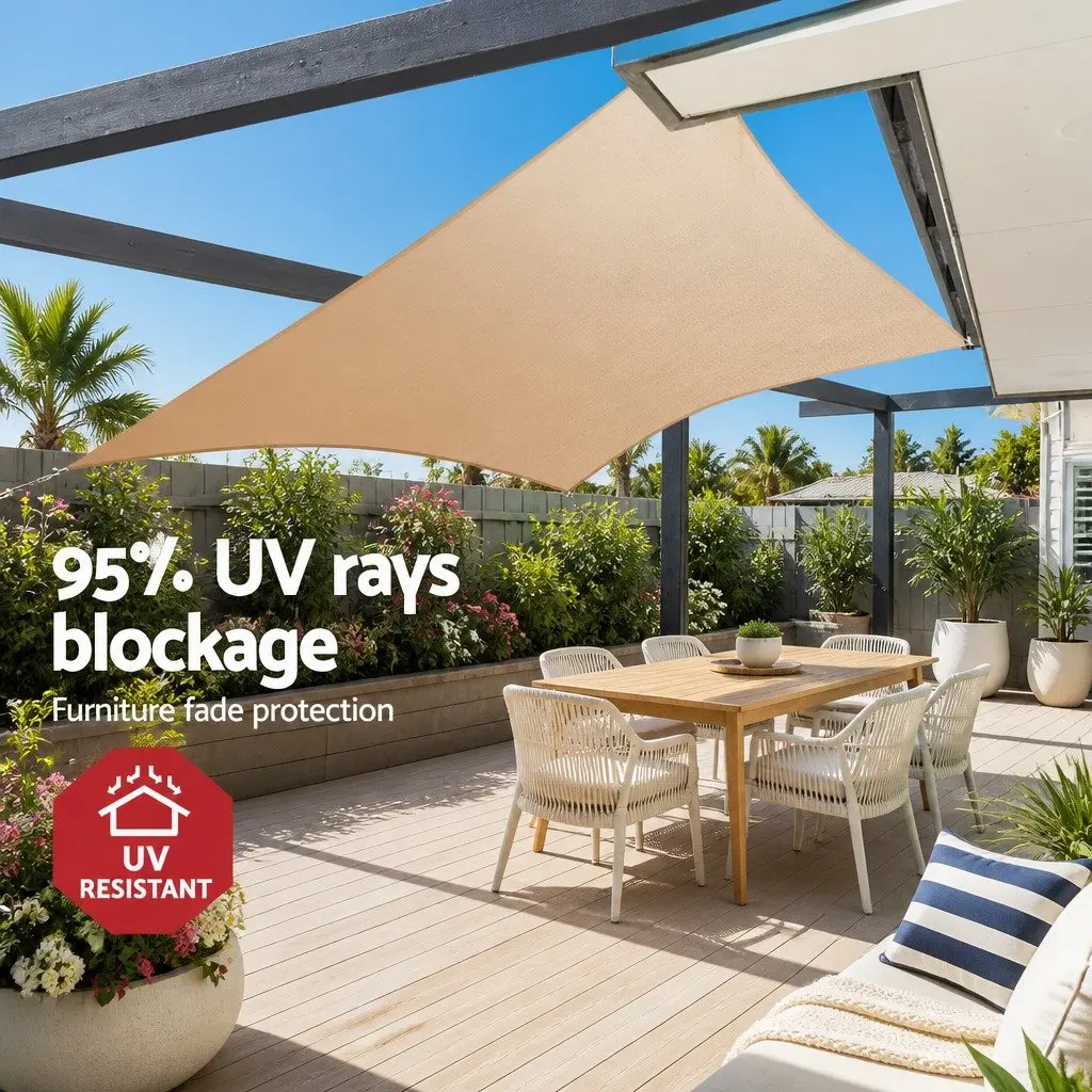 Rectangle Shade Sail Outdoor Patio Pool 6x8m 185GSM UV Protection Sand