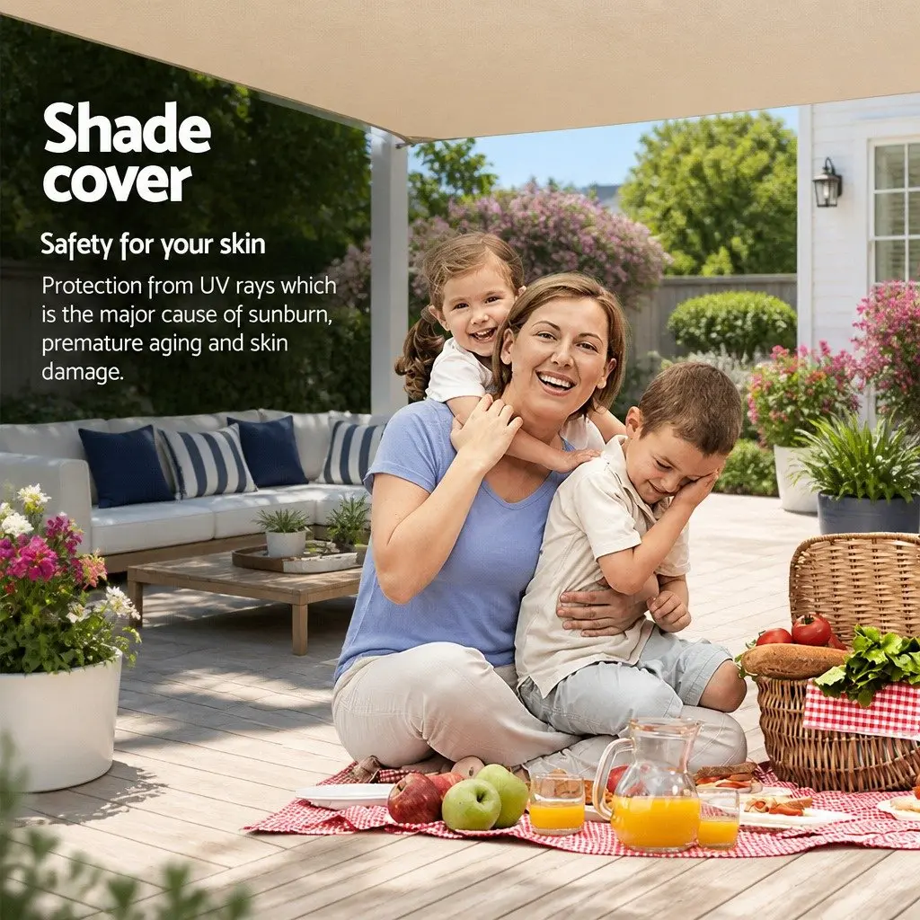 Rectangle Shade Sail Outdoor Patio Pool 6x8m 185GSM UV Protection Sand