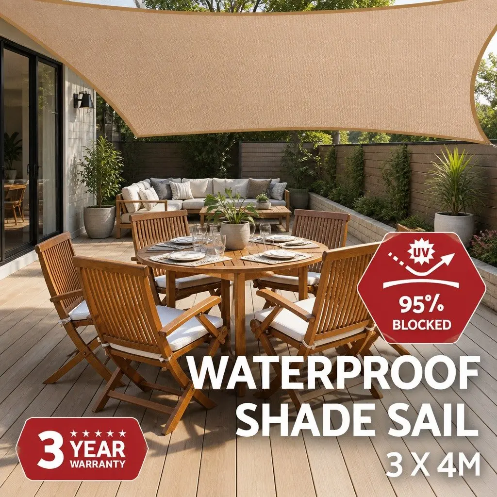 Shade Sail 3x4m Rectangle Waterproof UV Protection Outdoor Patio Pool Deck