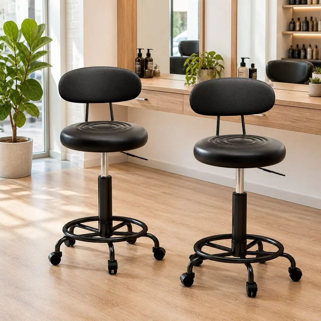 Salon Stool Swivel Chair with Backrest Adjustable Height Black Pack of 2