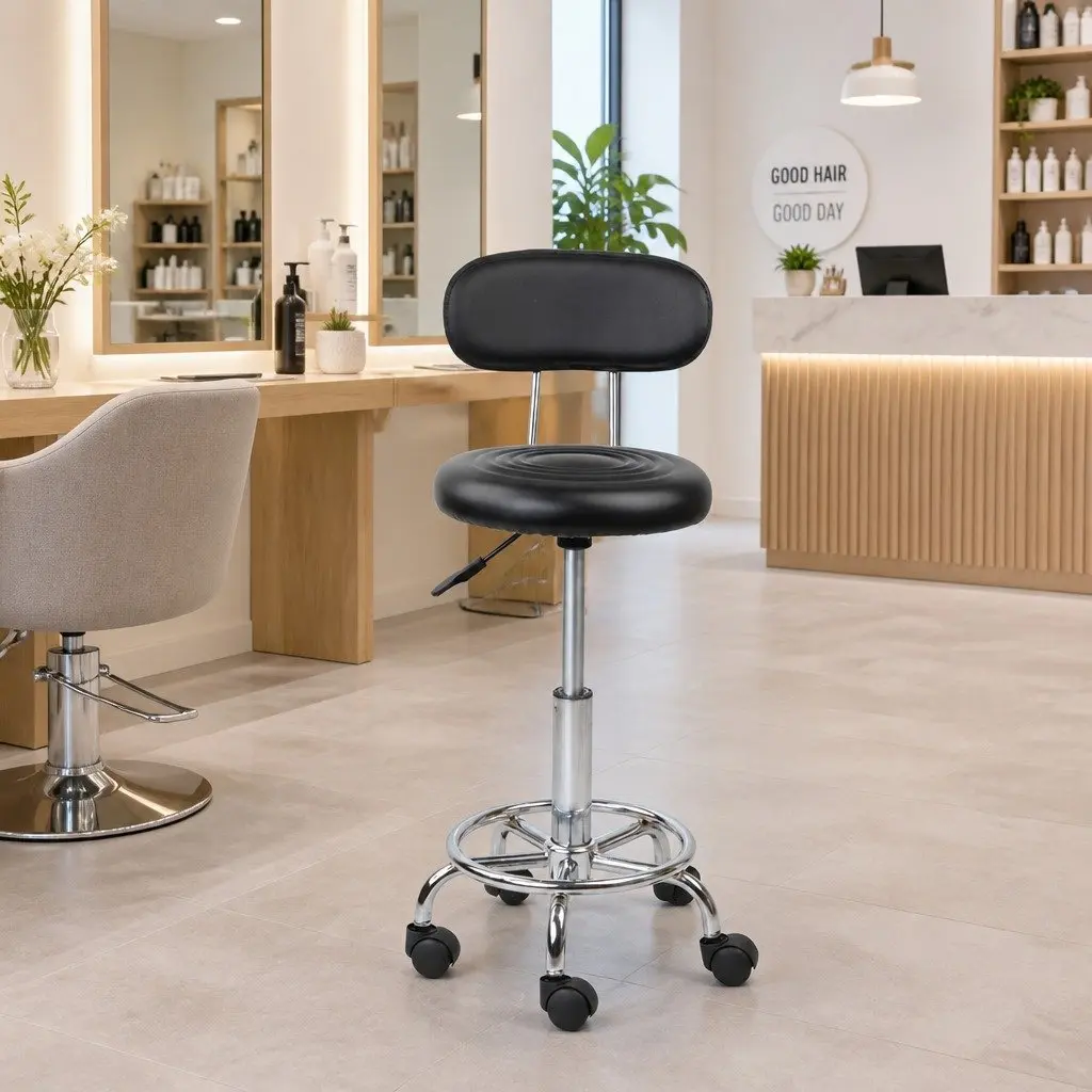 Adjustable Height Salon Stool with Backrest